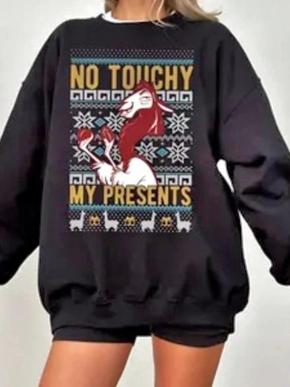 Disney The Emperor's New Groove No Touchy My Presents Ugly Christmas Sweater